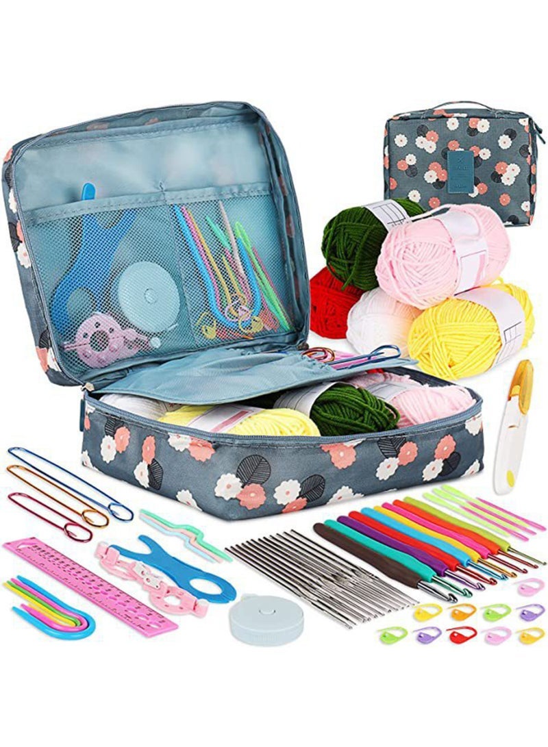 Captaintech Beginners Adults/Kids Complete Crochet Set, Yarn Crochet Instruction Crochet Hook Storage Case Knitting & Crochet Supplies Ideal Crochet Gift, Crocheter Beginner (Blue) - Image 1