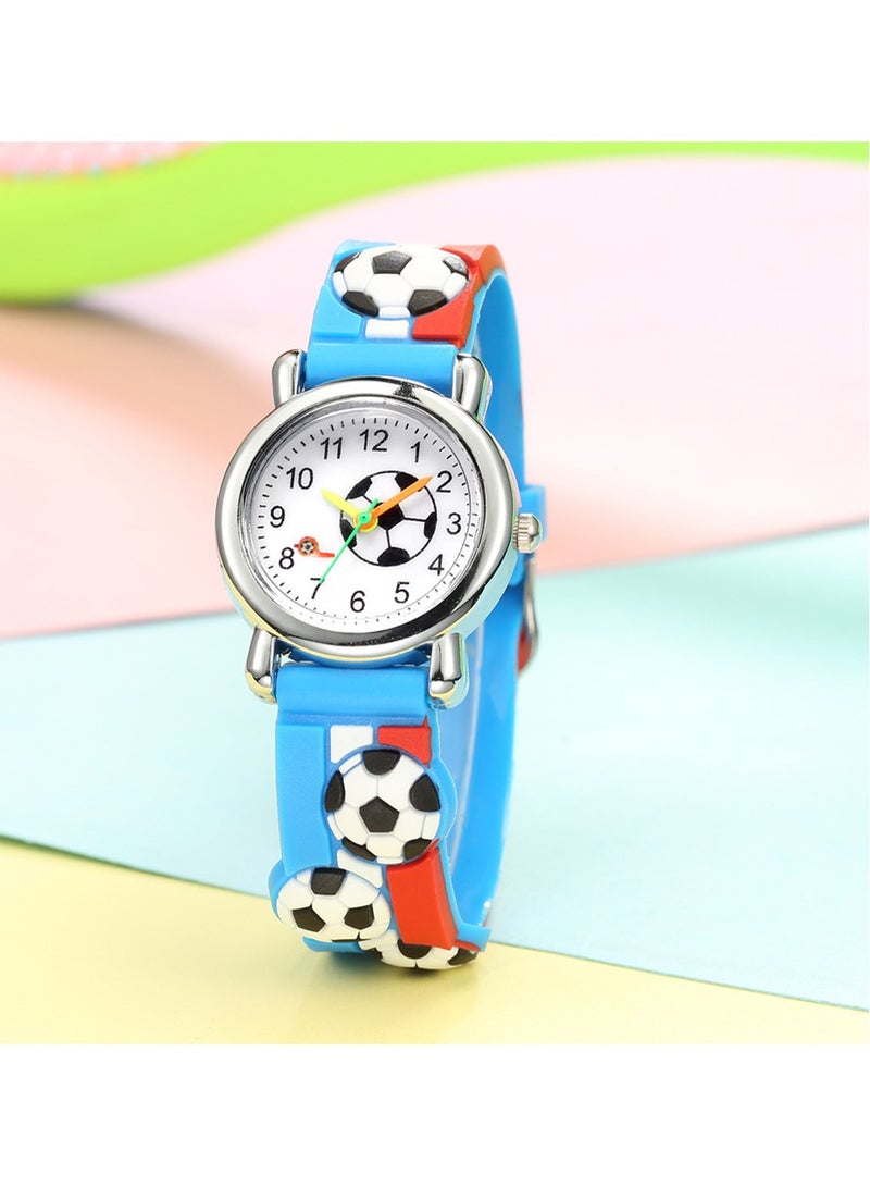 Red blue striped kids watch with football pattern silicone strap suitable for all ages kids gift watches - Image 1
