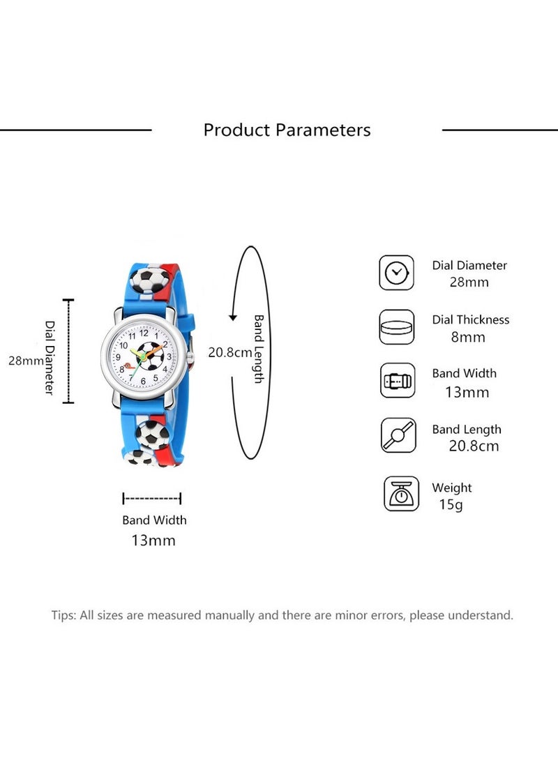 Red blue striped kids watch with football pattern silicone strap suitable for all ages kids gift watches - Image 4
