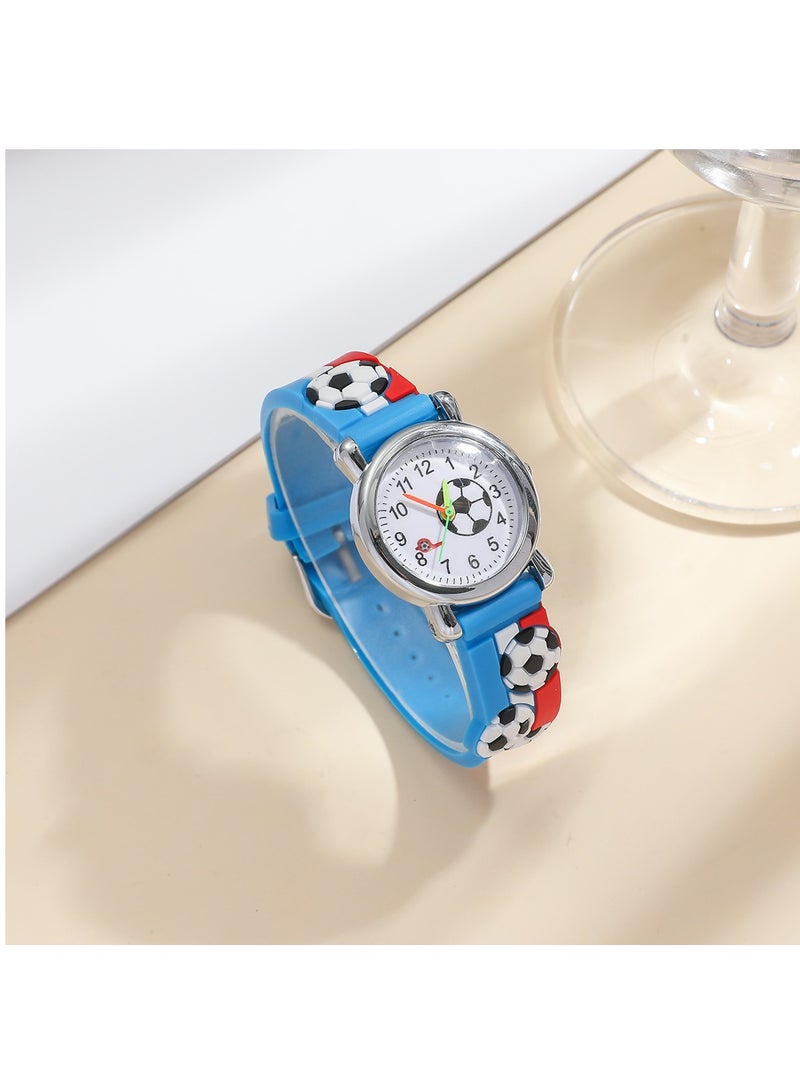 Red blue striped kids watch with football pattern silicone strap suitable for all ages kids gift watches - Image 3