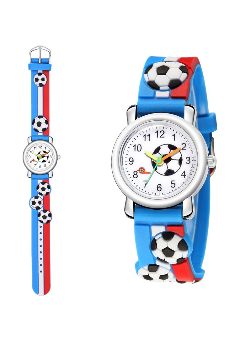 Red blue striped kids watch with football pattern silicone strap suitable for all ages kids gift watches - Image 5