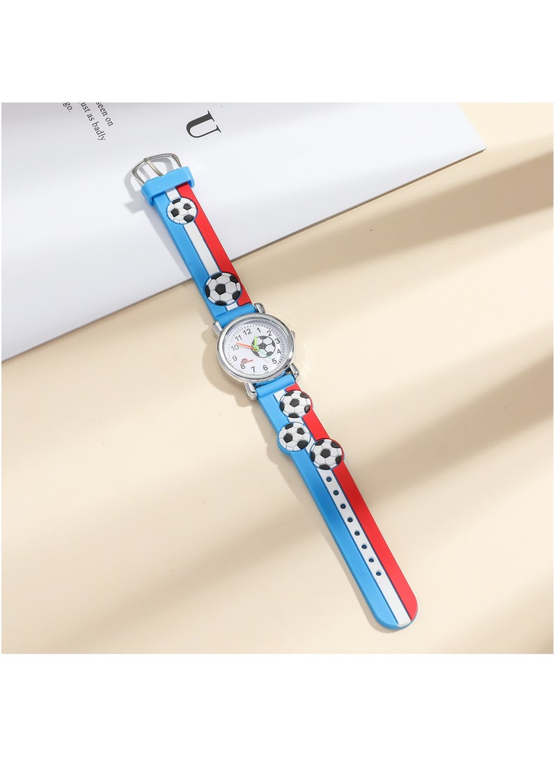 Red blue striped kids watch with football pattern silicone strap suitable for all ages kids gift watches - Image 2