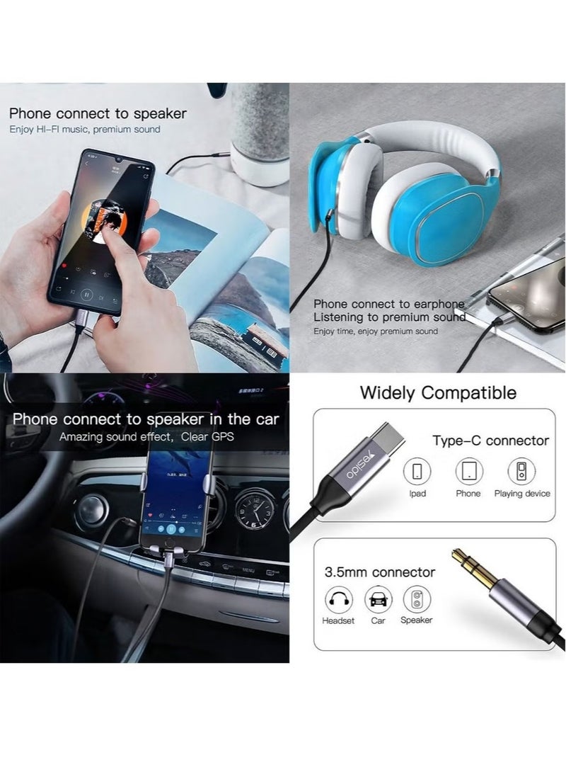 Yesido YAU20 USB-C to 3.5mm Audio Cable – High-Fidelity Sound Adapter for Headphones, Speakers & Car Audio, Noise-Free, Durable & Universally Compatible – Black - Image 4
