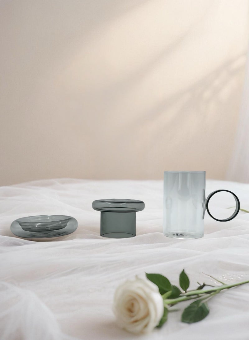 18-Piece Modern Borosilicate Teacups, Saucers, Teacup Lids – Minimalist, Heat-Resistant, Elegant Design (Smoky Gray)