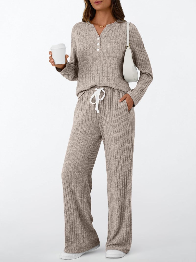 LILLUSORY Womens 2 Piece Lounge Sets Matching Airport Travel Outfits 2026 Spring Clothing Fall Pajamas Sweat Suits Pockets Camel L - Image 2
