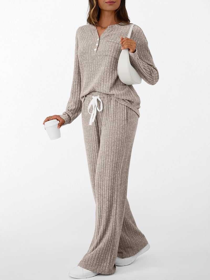 LILLUSORY Womens 2 Piece Lounge Sets Matching Airport Travel Outfits 2026 Spring Clothing Fall Pajamas Sweat Suits Pockets Camel L - Image 3