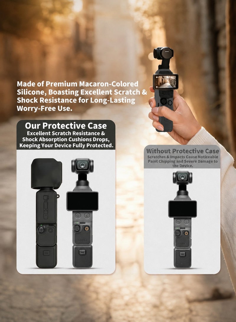SJet DJI OSMO Pocket 4 Accessory Kit, Silicone Protective Case Cover, Tempered Glass Screen Protector, Lens Protector (Black) - Image 2