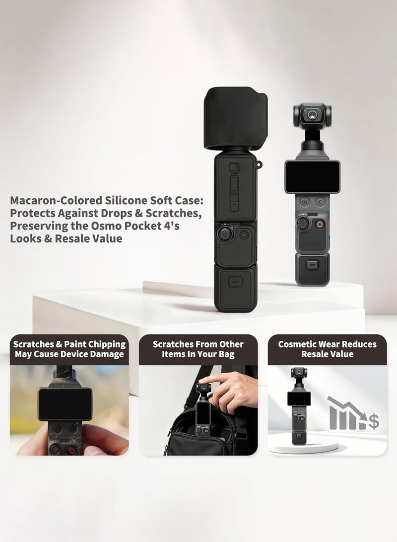 SJet DJI OSMO Pocket 4 Accessory Kit, Silicone Protective Case Cover, Tempered Glass Screen Protector, Lens Protector (Black) - Image 5