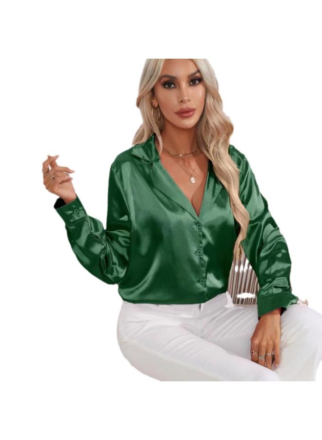 VUELO Popular Real Shot Suit Collar Satin Shirt Women's Satin Artificial Silk Long Sleeve Shirt New European And American Women's Clothing - Image 5