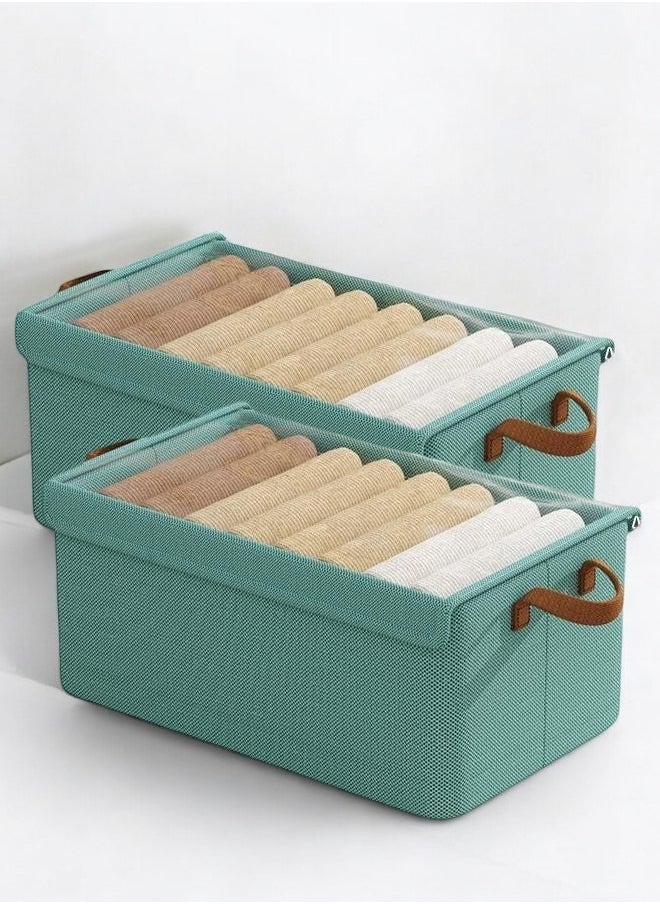 ZCM-HAPPY 2 Piece Cationic Fabric Wardrobe Quilt Storage Box with Steel Frame, Washable Space Saving Clothes Organizer for Home and Dormitory, Clothes Storage Box with Dustproof Cover (47x28x20 cm)  - Image 1