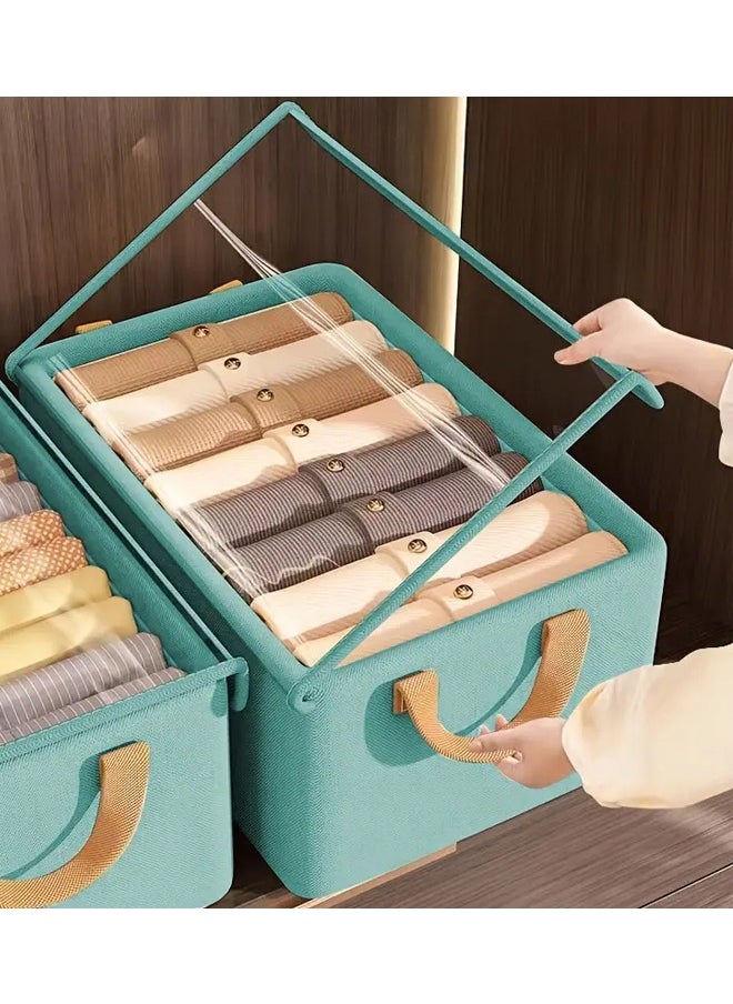 ZCM-HAPPY 2 Piece Cationic Fabric Wardrobe Quilt Storage Box with Steel Frame, Washable Space Saving Clothes Organizer for Home and Dormitory, Clothes Storage Box with Dustproof Cover (47x28x20 cm)  - Image 3