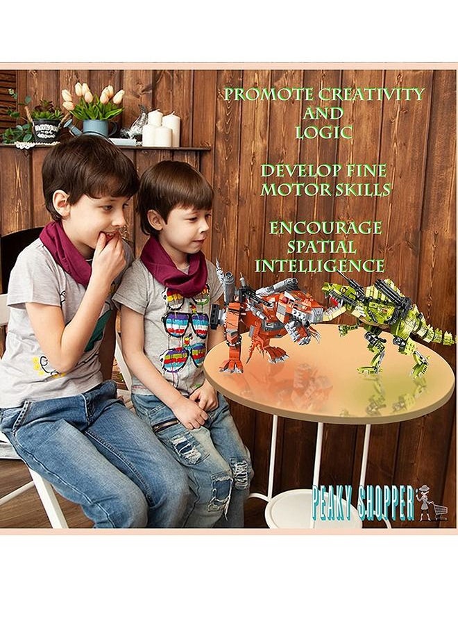 PEAKY KIDS - Dinosaur Transformer Model Building Blocks Collectible 3D Building Micro Mini Blocks Bricks Set Construction Learning & Educational DIY Stem Toy Engineering Kit Gift Toys for Boy - Image 1