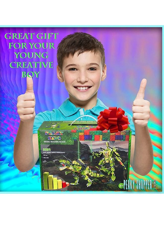 PEAKY KIDS - Dinosaur Transformer Model Building Blocks Collectible 3D Building Micro Mini Blocks Bricks Set Construction Learning & Educational DIY Stem Toy Engineering Kit Gift Toys for Boy - Image 1