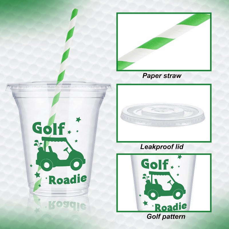 FoldTier 60 Set Plastic Cups Golf Themed 14 oz Disposable Clear Cups with Lids and Paper Straws for Golf Themed Party Favor Supplies Decorations - Image 3