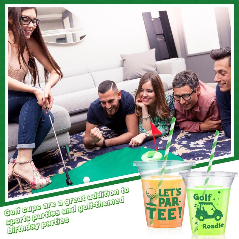 FoldTier 60 Set Plastic Cups Golf Themed 14 oz Disposable Clear Cups with Lids and Paper Straws for Golf Themed Party Favor Supplies Decorations - Image 5