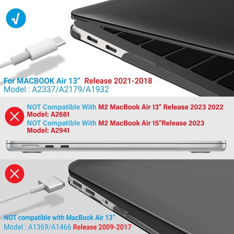 I Benzer Compatible with New MacBook Air 13 inch Case 2022 2021 2020 M1 A2337 A2179 A1932, Plastic Hard Shell Case with Keyboard Cover for Mac Retina Display with Touch ID, Crystal Black, MMA-T13CYBK+1 - Image 4