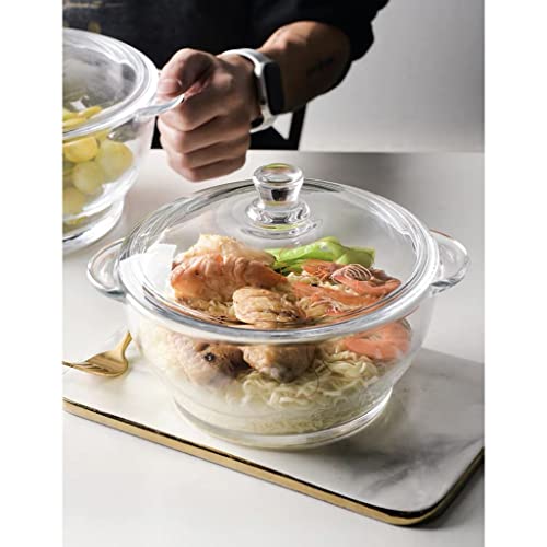 MIVANA 1500 ML Glass Casserole Deep Round - Oven and Microwave Safe Serving Bowl with Glass Lid (2-pc, 1500ML) - Image 1