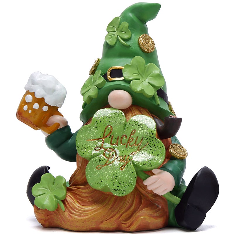 Hodao Green St Patrickâ€˜s Day Handmade Gnome 6" H Resin Standing Figurine for Spring-Irish Gnome Elf Scandinavian Yule Nordic Figurine Home Holiday Decorations Indoor Home Decor Green Gnome (Green) - Image 1