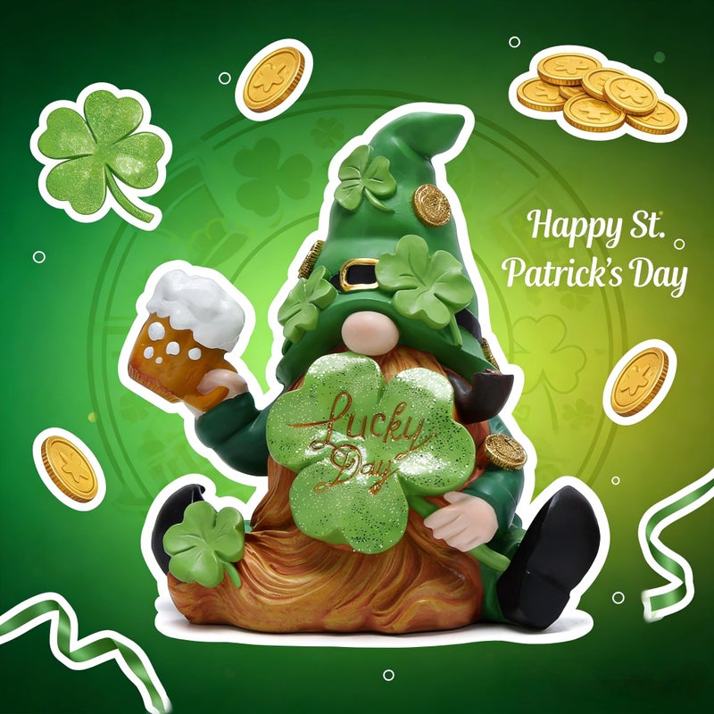 Hodao Green St Patrickâ€˜s Day Handmade Gnome 6" H Resin Standing Figurine for Spring-Irish Gnome Elf Scandinavian Yule Nordic Figurine Home Holiday Decorations Indoor Home Decor Green Gnome (Green) - Image 5