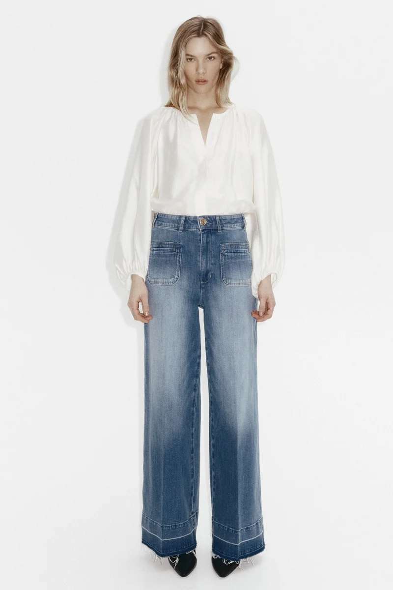 اتش اند ام جينز بخصر عالي وقصّة واسعة