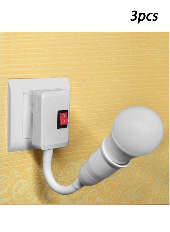3pcs 360° Light Socket Adapter, E26/E27 Bulb Holder Extender with ON/OFF Switch for Desk Lamps, AC Bulb Socket Converter - Image 1