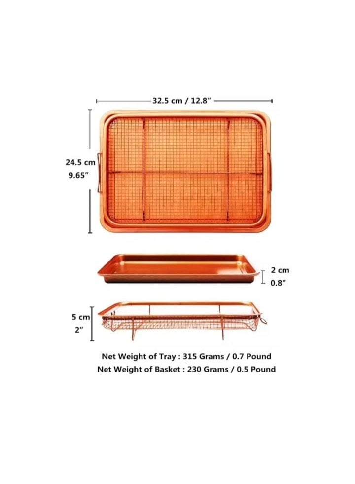 صينية فرن غير لاصقة مع سلة قلي شبكية مرتفعة - صينية تحميص وخبز مستطيلة من شبكة النحاس - Image 2