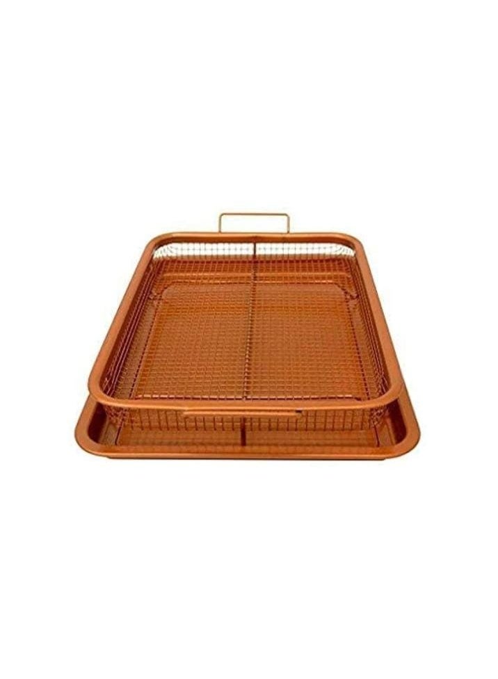 صينية فرن غير لاصقة مع سلة قلي شبكية مرتفعة - صينية تحميص وخبز مستطيلة من شبكة النحاس - Image 3