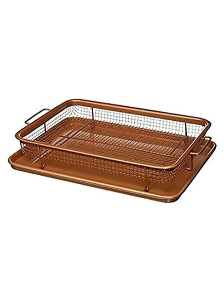 صينية فرن غير لاصقة مع سلة قلي شبكية مرتفعة - صينية تحميص وخبز مستطيلة من شبكة النحاس - Image 1