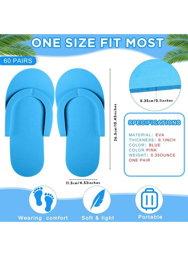 JenPen 60 Pairs Disposable Pedicure Slippers Foam Flip Flops Disposable Flip Flops Multi Color Foldable Pedicure Slippers for Guests Salon Spa Hotel Women (Blue) - Image 2