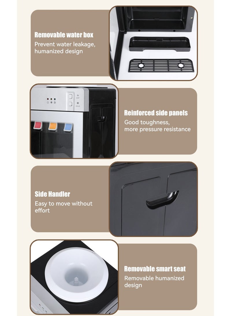 HUA Tabletop Water Dispenser with Dustproof Door Hot and Cold Water Dispenser 3 Temperature Setting- Hot,Normal,Cold for 4.5-20l Water Bucket 550w Anti-Bacterial Food-Grade Stainless Steel Inner Tank - Image 2