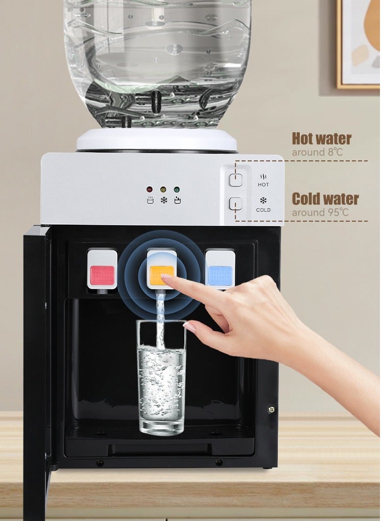 HUA Tabletop Water Dispenser with Dustproof Door Hot and Cold Water Dispenser 3 Temperature Setting- Hot,Normal,Cold for 4.5-20l Water Bucket 550w Anti-Bacterial Food-Grade Stainless Steel Inner Tank - Image 3