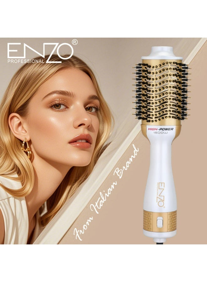 ENZO Professional مشط تصفيف الشعر الكهربائي ENZO EN-4134 3 في 1 - علامة إيطالية | تقنية الأيونات السلبية | تجفيف سريع، تجعيد، فرد وزيادة الحجم - النسخة الدولية - أبيض - Image 1