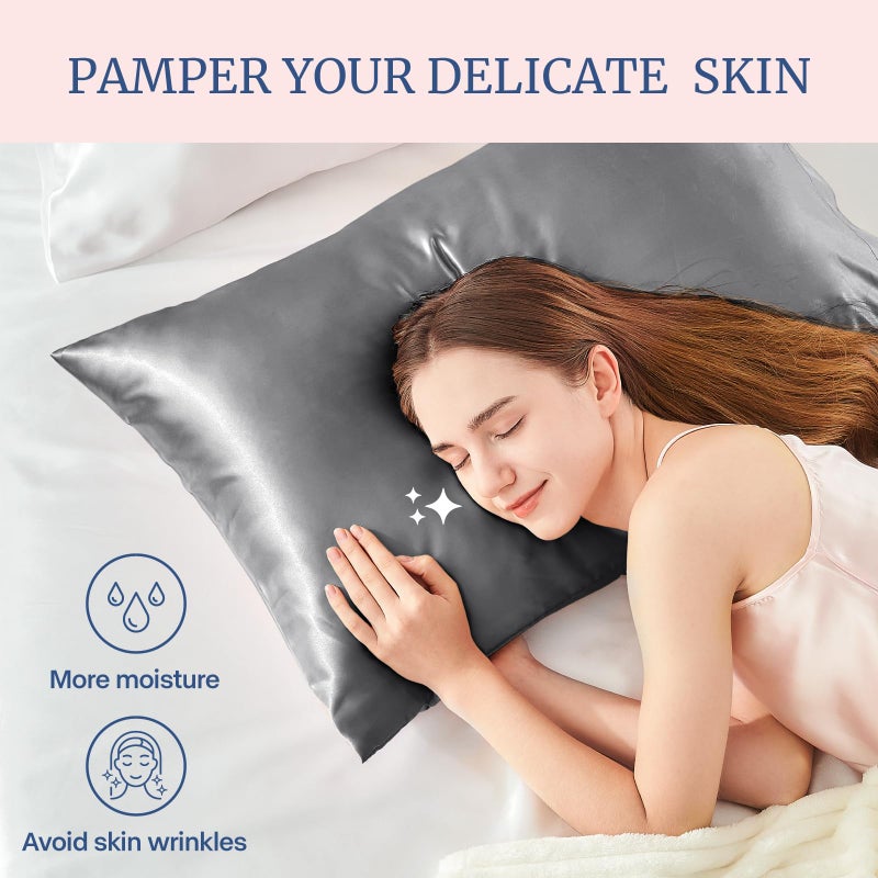 BEDELITE Satin Pillowcase for Hair and Skin, Super Soft and Cooling Similar to Silk Pillow Cases 2 Pack with Envelope Closure, Gift for Women Men(20"x30" Queen Size, Dark Grey) - Image 3