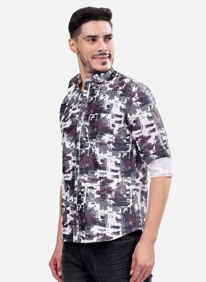 ستايلوكس قميص ستيولوكس مطبوع بنمط تجريدي بأكمام طويلة وقصة عادية مع جيب