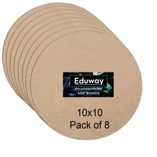 Eduway® 10 Inch Round MDF Board for Mandala, Lippan, Resin Art & Craft, 4mm Thick,Pof 8 Premium Cardboard Material for Artists, Art & Craft - Hard Cutout in Small and Large Sizes (25x25 cms) - Image 1