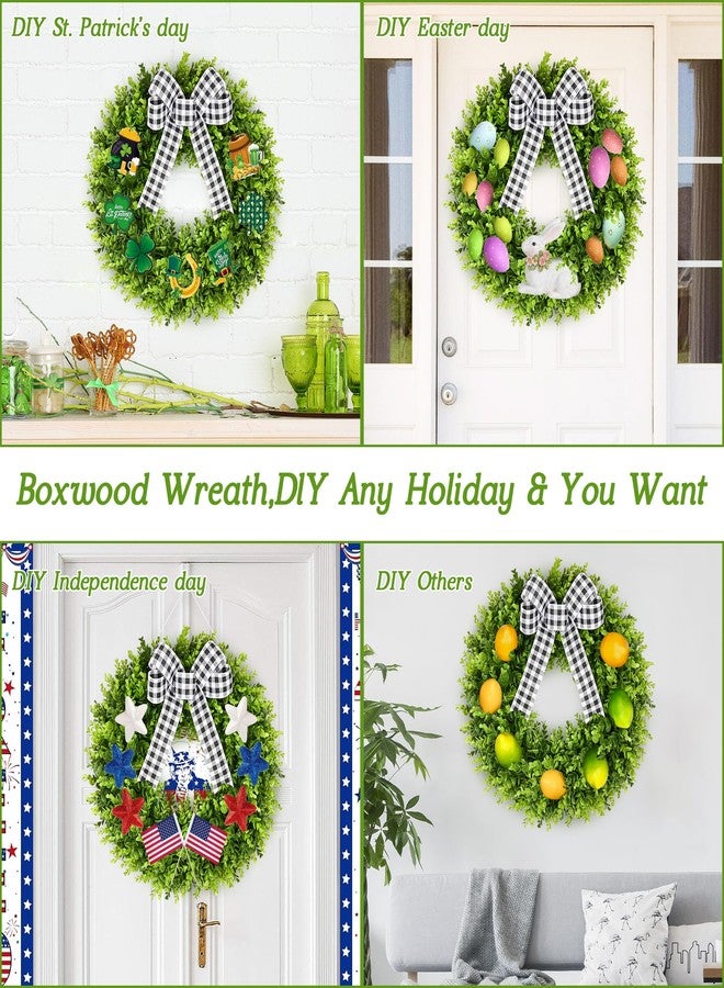 Vlorart 24" Large Boxwood Wreath for Front Door, Artificial Greenery Wreath with Plaid Bow, Full Lush Spring Summer Farmhouse Wall, Window & Wedding Decor - Image 4