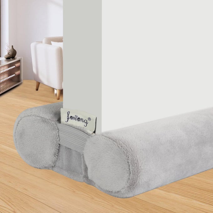 DRAFT EXCLUDER FOR DOORS 90CM UNDER DOOR DRAUGHT EXCLUDER SEAL REDUCE NOISE DOUBLE SIDE DRAUGHT STOPPER MACHINE WASHABLE AND EASY TO INSTALL GREY