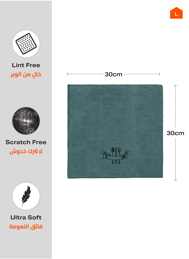 لوازم طقم مساحات مطبخ مكون من 4 قطع 30×30 سم - قماش تنظيف مايكروفايبر، مسحات قابلة لإعادة الاستخدام، تجف بسرعة ولا تخدش الأسطح، مناديل متعددة الاستخدامات للأطباق والأسطح للمنازل والاستخدام المهني  - Image 2