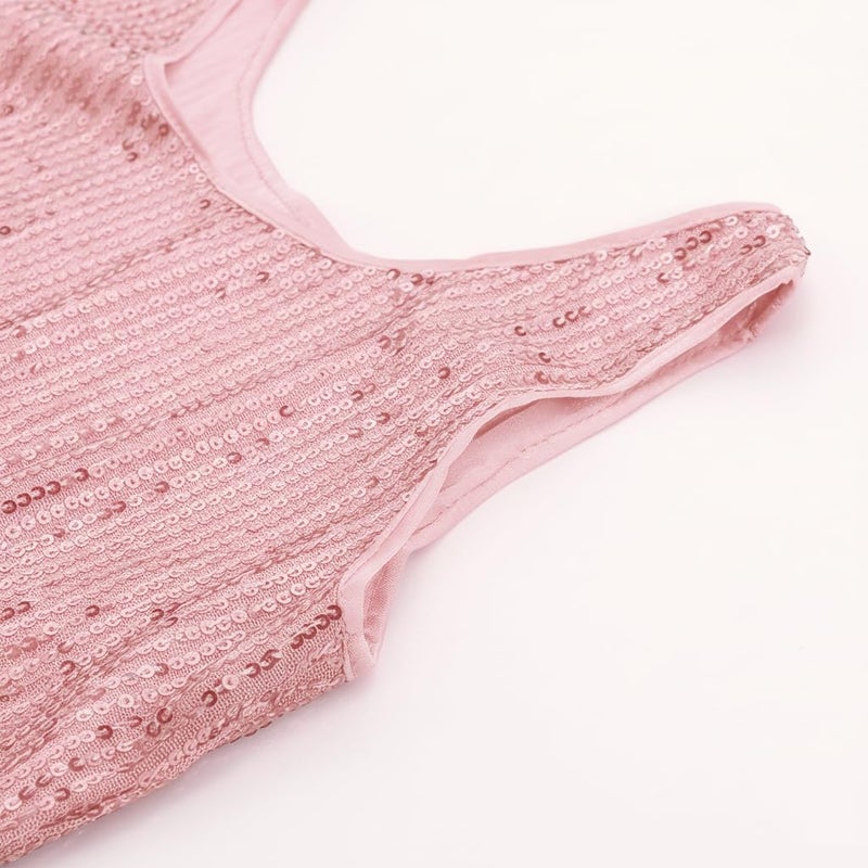 Noomelfish Girls Sequin Fringe Crop Tops Tassel Sparkly Glitter Dance Sleeveless Tank Shirt, Light Pink, Size 5-6 Years - Image 5