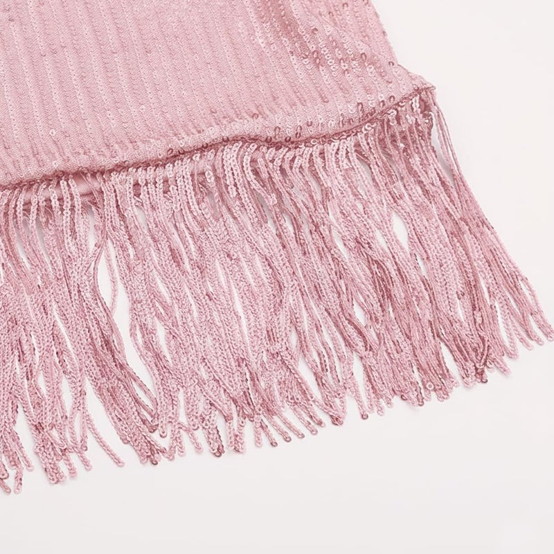 Noomelfish Girls Sequin Fringe Crop Tops Tassel Sparkly Glitter Dance Sleeveless Tank Shirt, Light Pink, Size 5-6 Years - Image 4