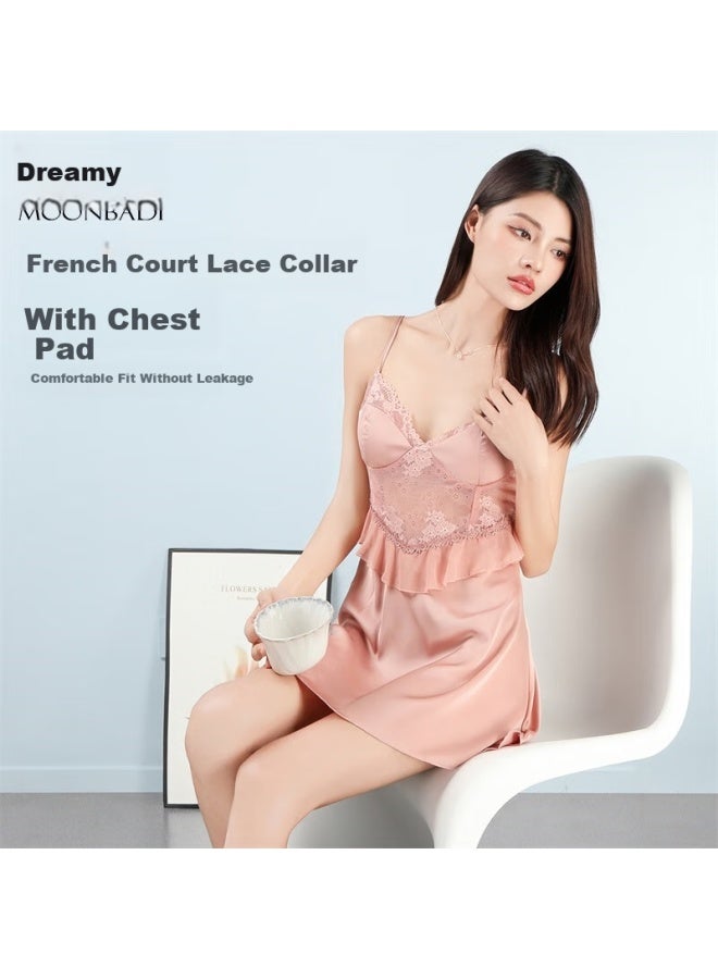 Moonbadi Women's Lace Hollow Out French Ice Silk Satin Cross Strap Backless Nightgown 25th Anniversary New - Image 2