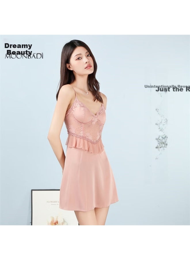 Moonbadi Women's Lace Hollow Out French Ice Silk Satin Cross Strap Backless Nightgown 25th Anniversary New - Image 1