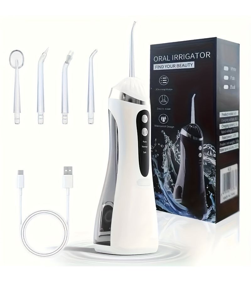 Cordless Electric Water Flosser Portable Oral Irrigator With 3 Modes And 4 Nozzles For Home Oral Care Business Travel Gift Options Teeth Cleaner White - Image 2