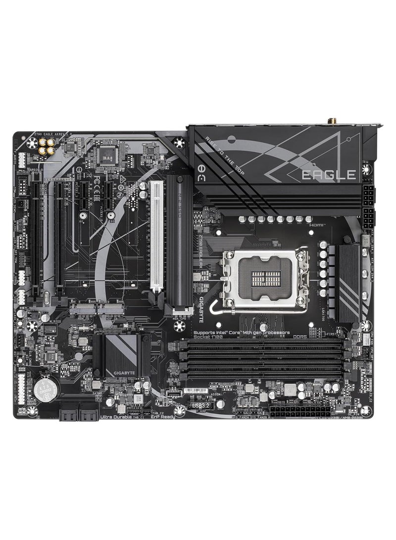 GIGABYTE Z790 EAGLE AX ATX Motherboard, LGA1700 Socket, Intel Z790 Chipset, DDR5 7600(OC) Dual Channel, Up to 256GB, PCIe 5.0 x16 Slot, 3x PCIe 4.0 M.2 NVMe SSD Slots, 4x SATA 6Gb/s, Intel Wi-Fi 6E AX211, Bluetooth 5.3, Realtek 2.5GbE LAN, HDMI 2.1 & DisplayPort 1.2, USB 3.2 Gen 2 Type-C, Q-Flash Plus, Smart Fan 6, ECC/Non-ECC DDR5, 7.1 HD Audio | Z790 EAGLE AX - Image 4