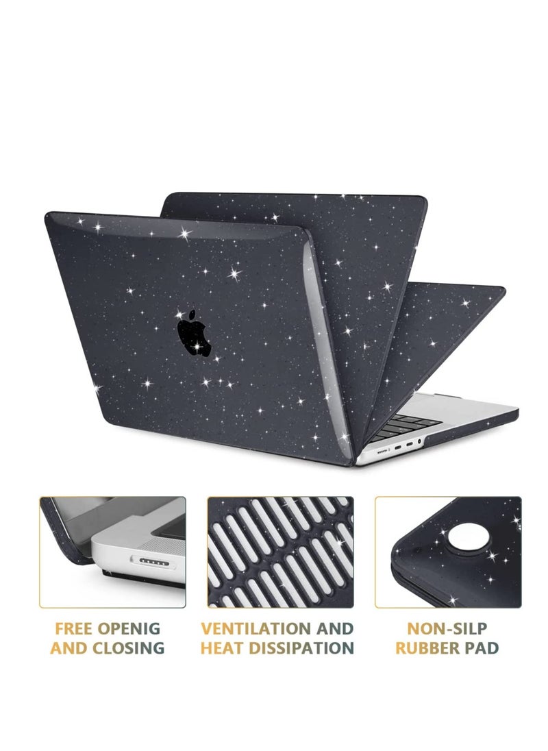 Generic Glitter Black Case compatible for NEW Macbook Pro 14 inch M4/M3/M2/M1 Chip with Touch ID A3112 A3185 A3401A2992 A2918 A2779 A2442 2024-2021 Release, Plastic Hard Shell Smooth Shiny Surface, Black  - Image 5