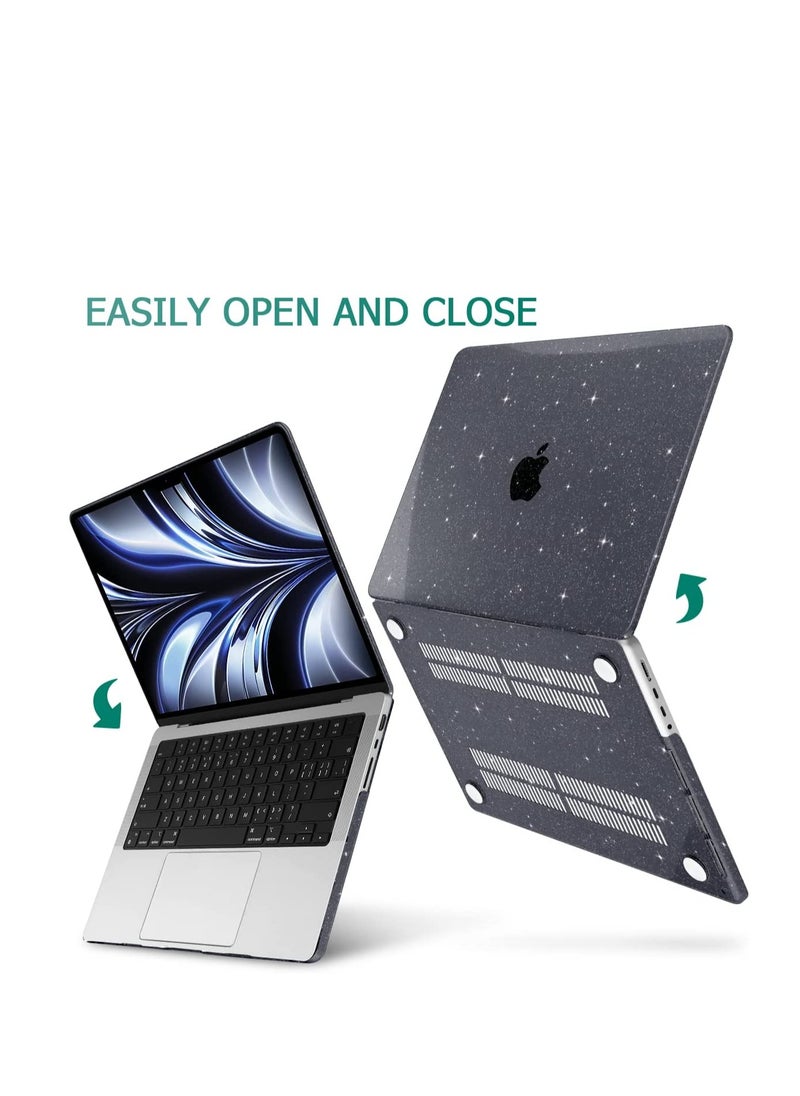 Generic Glitter Black Case compatible for NEW Macbook Pro 14 inch M4/M3/M2/M1 Chip with Touch ID A3112 A3185 A3401A2992 A2918 A2779 A2442 2024-2021 Release, Plastic Hard Shell Smooth Shiny Surface, Black  - Image 2