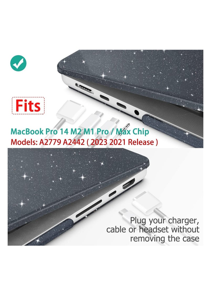 Generic Glitter Black Case compatible for NEW Macbook Pro 14 inch M4/M3/M2/M1 Chip with Touch ID A3112 A3185 A3401A2992 A2918 A2779 A2442 2024-2021 Release, Plastic Hard Shell Smooth Shiny Surface, Black  - Image 3