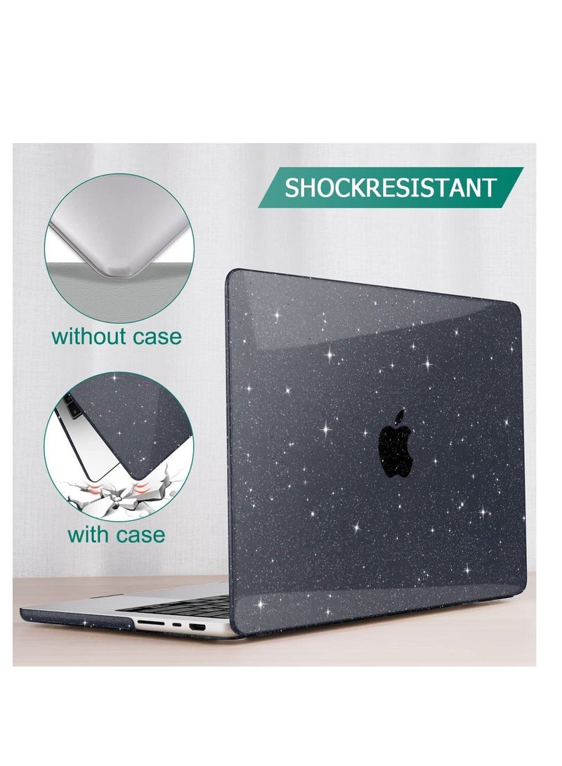 Glitter Black Case compatible for Macbook Pro 14 inch M5/M4/M3/M2/M1 Chip with Touch ID A3434/A3427/A3426/A3112/A3185/A3401/A2992/A2918/A2779 A2442  2025-2021 Release, Plastic Hard Shell Smooth Shiny Surface, Black - Image 1