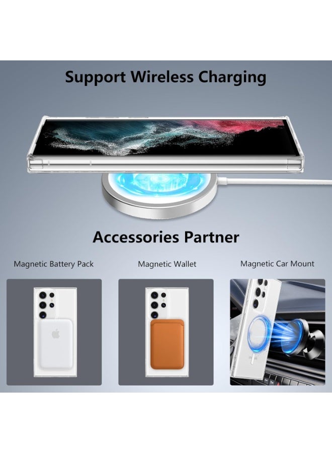 MUNTAQI حافظة ماغسيف الشفافة لهاتف سامسونج جالاكسي S22 ألترا – غلاف رفيع شفاف مضاد للصدمات، متوافق مع الشحن اللاسلكي، حافظة هاتف شفافة مقاومة للاصفرار لهاتف سامسونج S22 ألترا 5G - Image 4