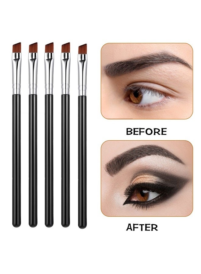 WLLHYF 5Pcs Angled Eyeliner Brush, Fine Slanted Flat Angle Eye Liner Eyebrow Brush Eye Makeup Brush Soft Fibers Synthetic Bristles Eye Makeup Tool - Image 3